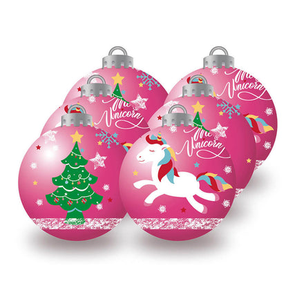 Bolas Arbol Navidad Unicornio 8 cm Pack 6 Rosa