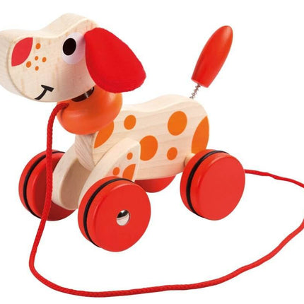 Cane con ruote e guinzaglio da trascinare in legno giocattolo bambino (4205637337185)